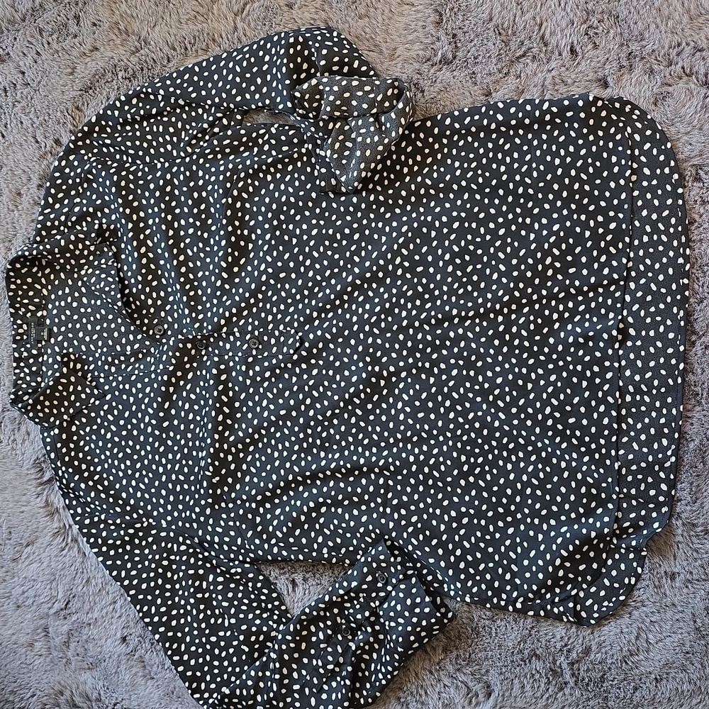 Ann Taylor Sheer pull-over Tunic button polka dot blouse size 8